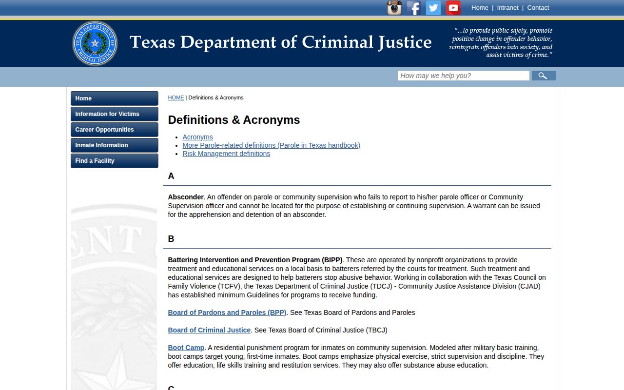 Harrison County projected release date definition from TDCJ
